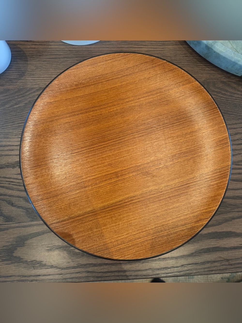 Antique Mid Century Contempo Japanese Teak Wood Round Tray - 14 inches